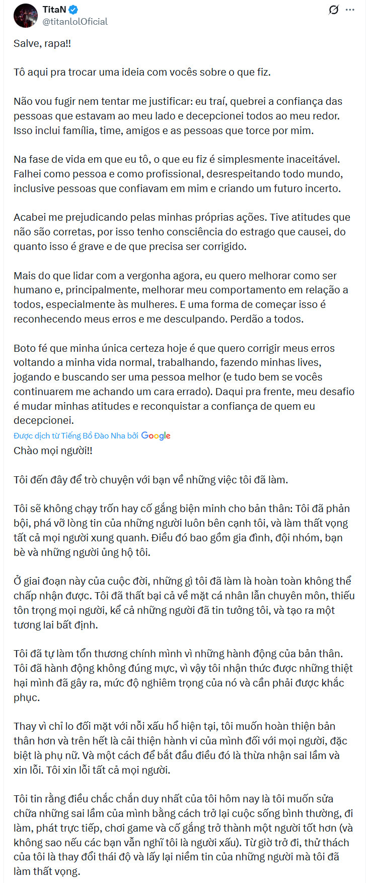 Bài X thừa nhận hành vi của TitaN