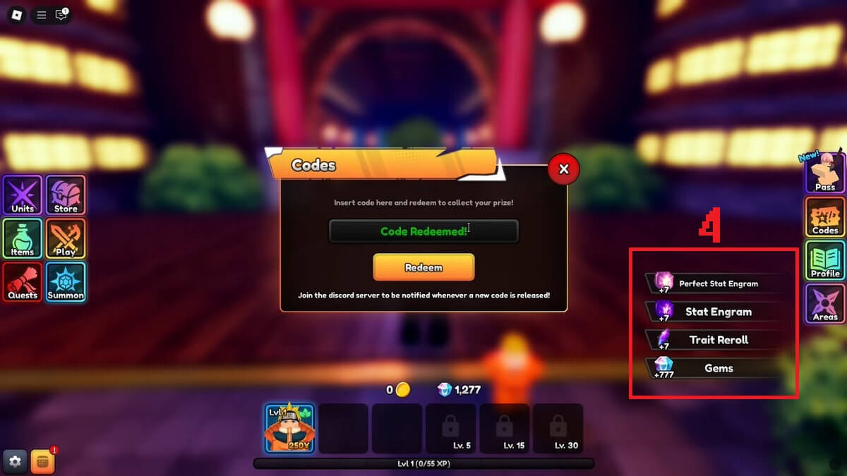 Cách sử dụng code Anime Final Strike Roblox bước 3