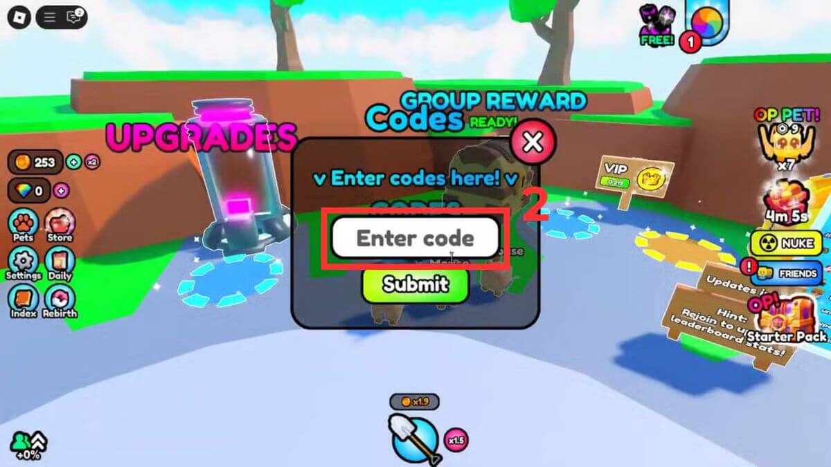 Cách sử dụng Code Dig 1 Million Blocks bước 2