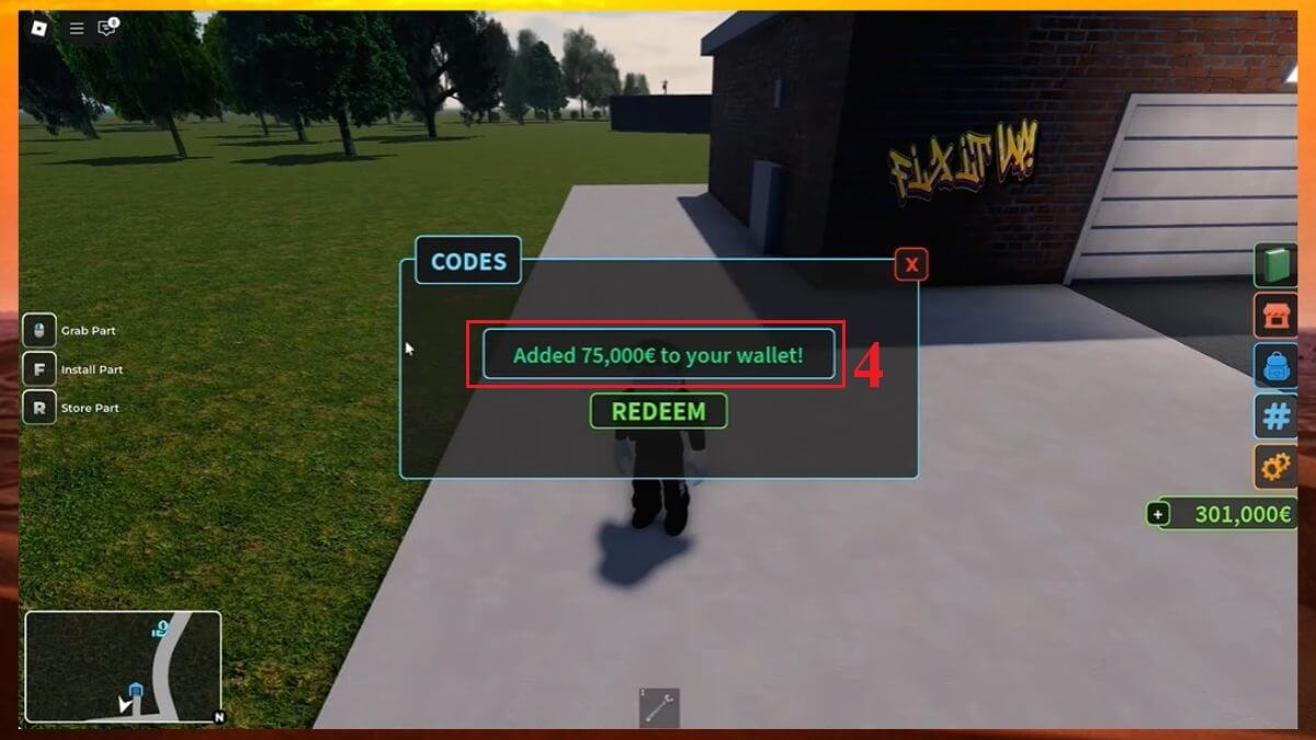 Cách sử dụng code Fix It Up bước 3
