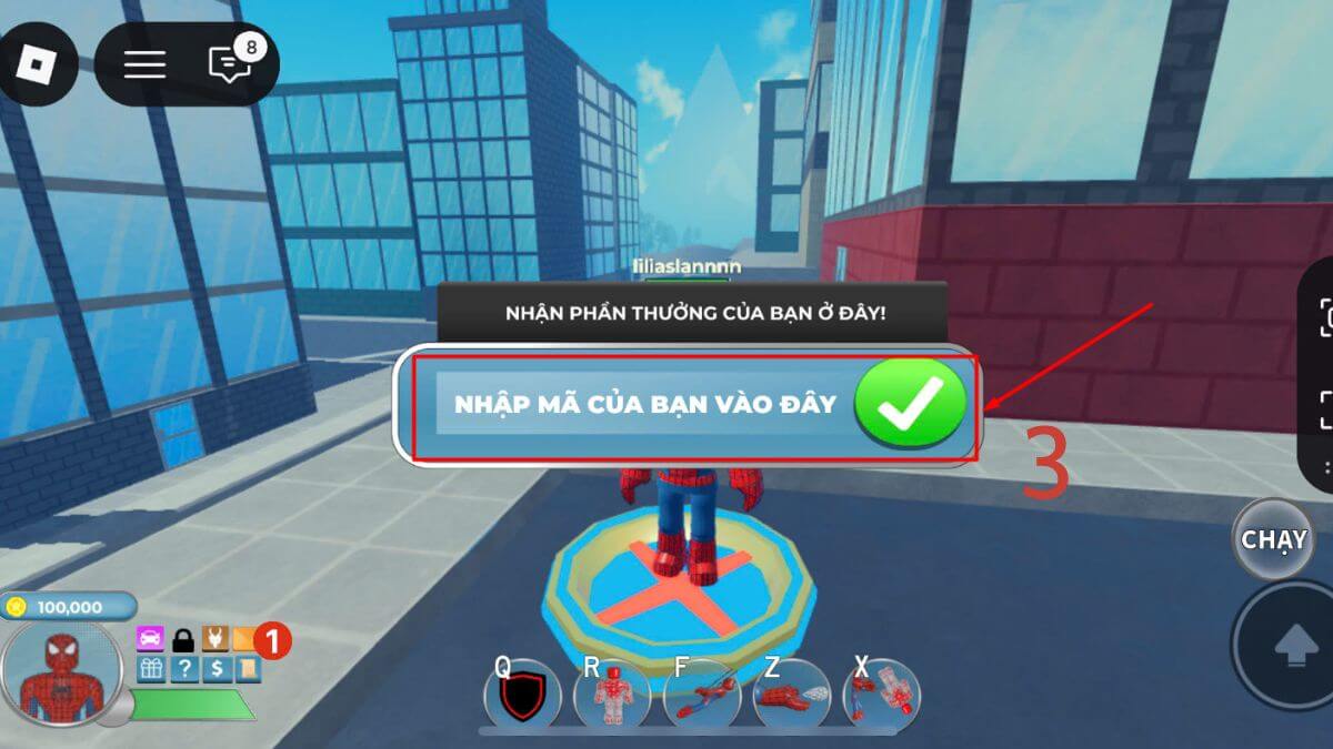 Cách sử dụng code Heroes Online World bước 3