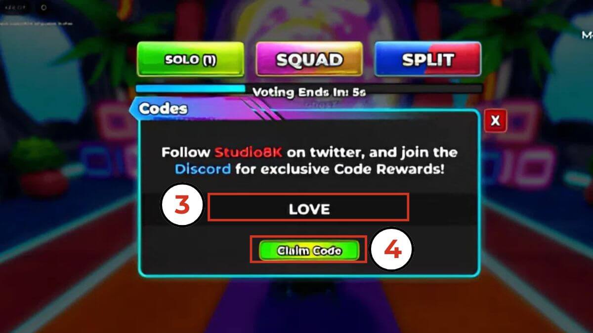 Cách sử dụng code Parkour Champions bước 3