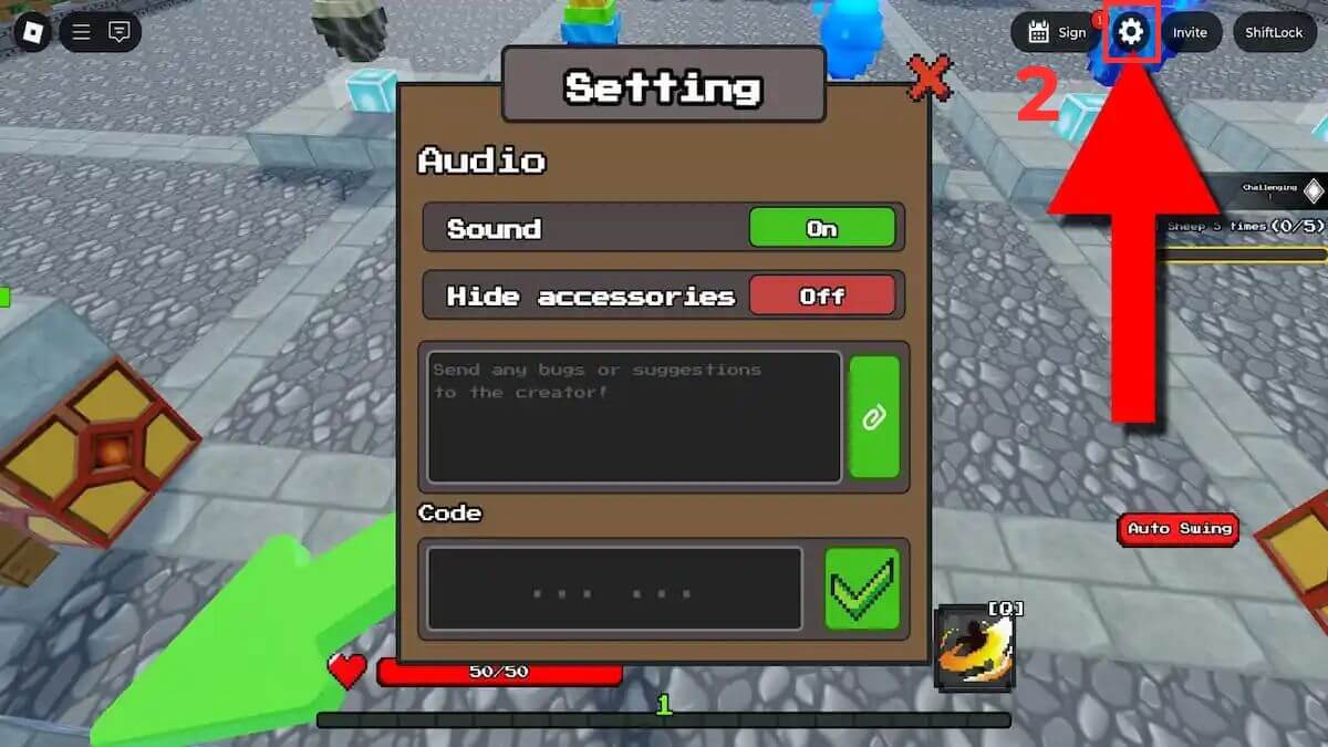 Cách sử dụng code code Slasher Blade bước 2