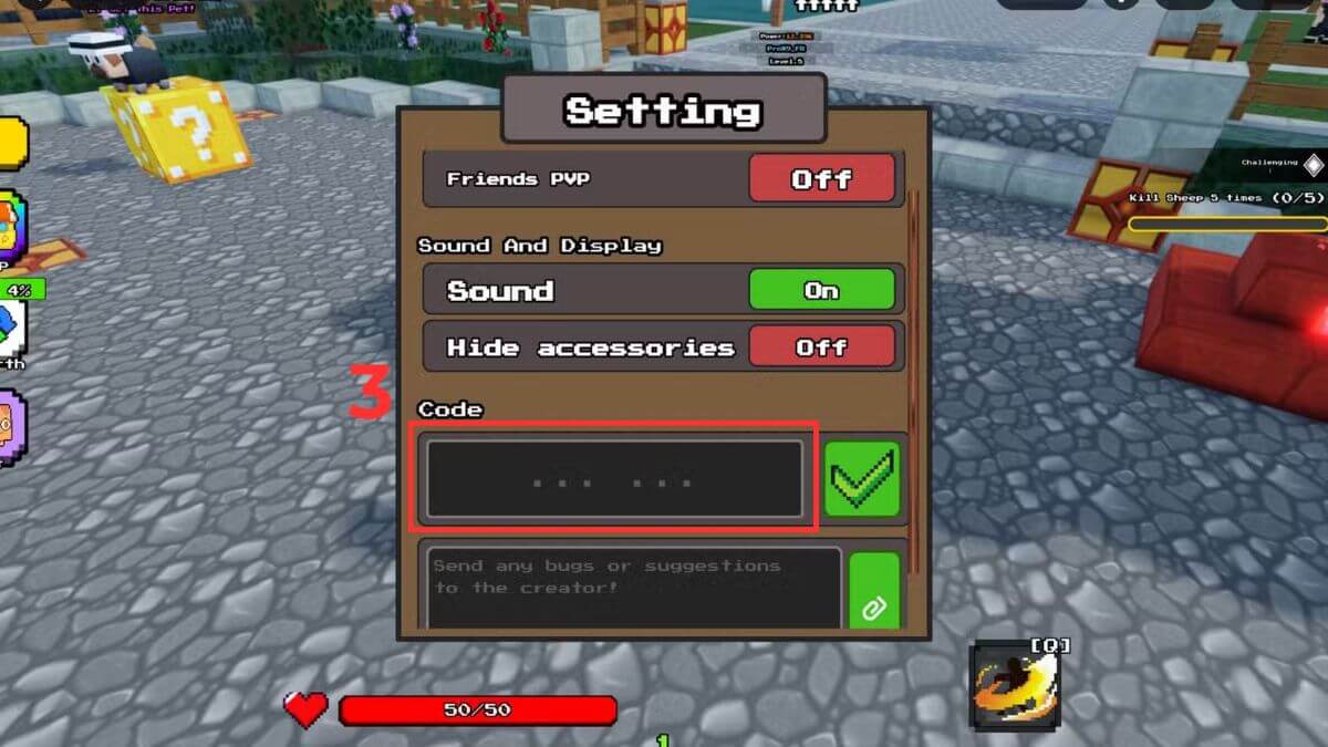 Cách sử dụng code code Slasher Blade bước 3