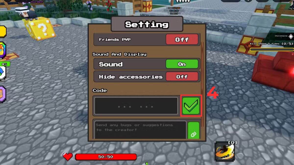 Cách sử dụng code code Slasher Blade bước 4