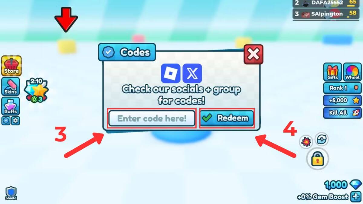 Cách sử dụng code tank game bước 3